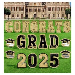 Graduation Decorations 2025 Yard Signs – 20PCS Large Black & Gold Congrats Grad